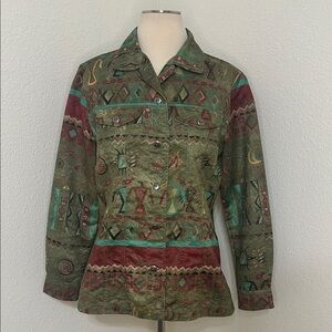 Chicos Southwestern Vibe Geometric Patterned Jacket Shirt 1 like 8 Medium